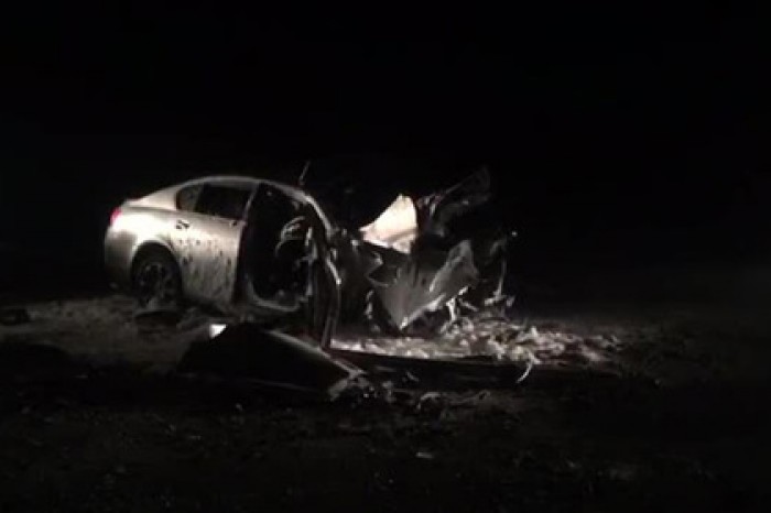 Lexus протаранил бронетранспортер и сгорел под Иркутском