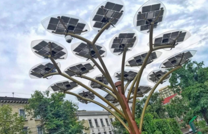 "Солнечные деревья": в Кишиневе появилась первая уличная зарядная станция