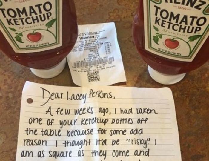 Вор вернул украденный кетчуп с запиской о том, как его жестоко настигла карма