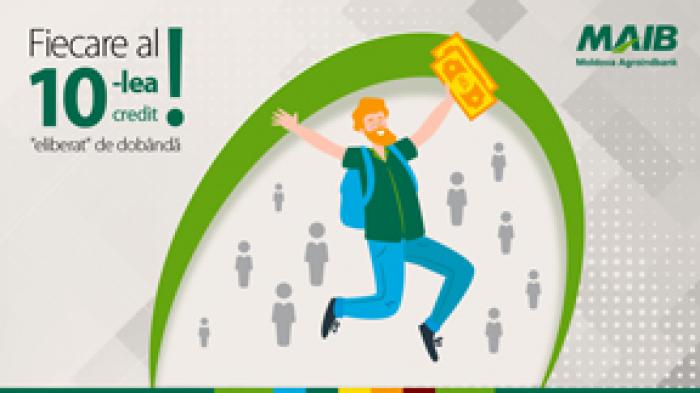 НЕВЕРОЯТНО. ТОЛЬКО В MOLDOVA AGROINDBANK КАЖДЫЙ 10-ТЫЙ КРЕДИТ ОСВОБОЖДЕН ОТ ПРОЦЕНТНОЙ СТАВКИ.