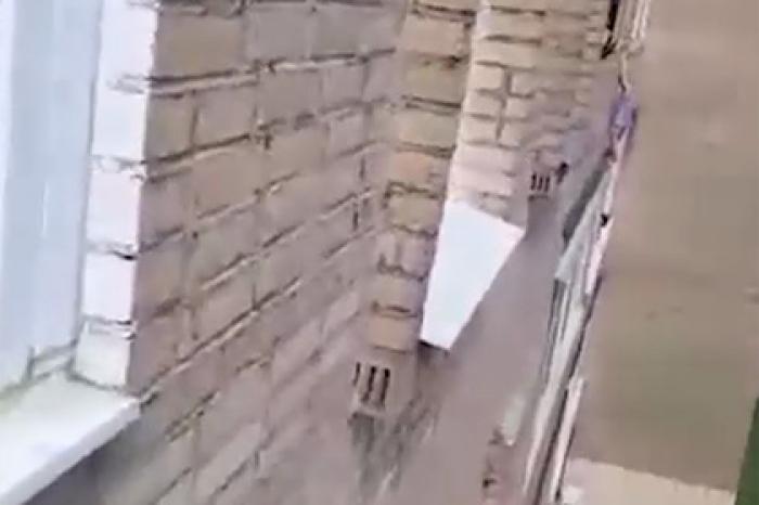 Спасение повисшего на карнизе четырехлетнего ребенка попало на видео