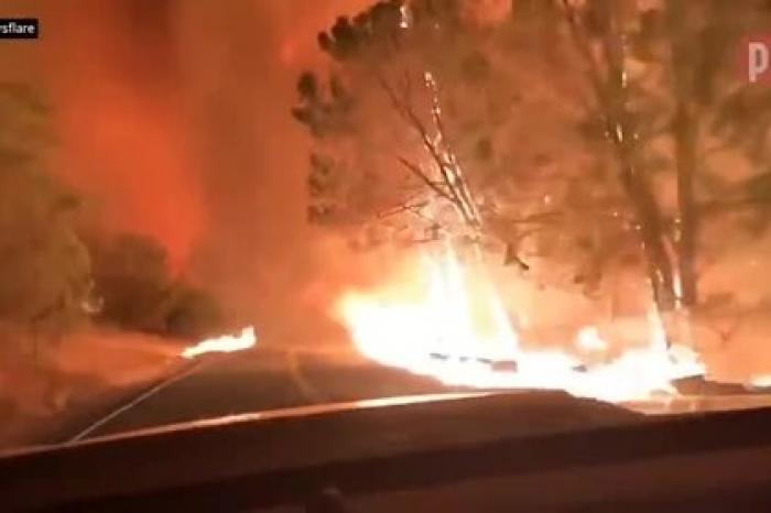 Водитель снял на видео проезд по охваченной пожаром дороге в Калифорнии