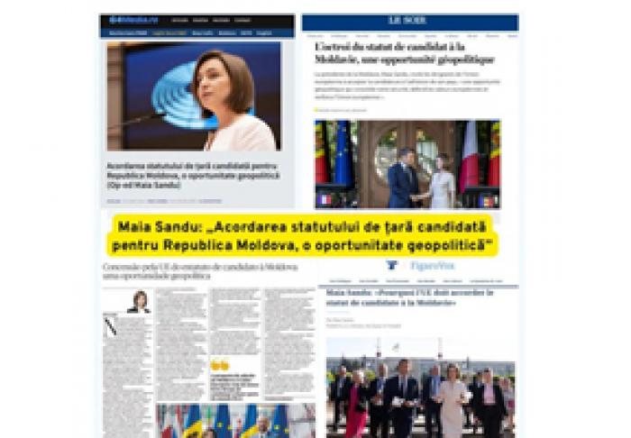 PREŞEDINTELE: PRIMIREA DE CĂTRE MOLDOVA A STATUTULUI DE CANDIDAT LA UE VA ADUCE MAI MULTĂ STABILITATE EUROPEI