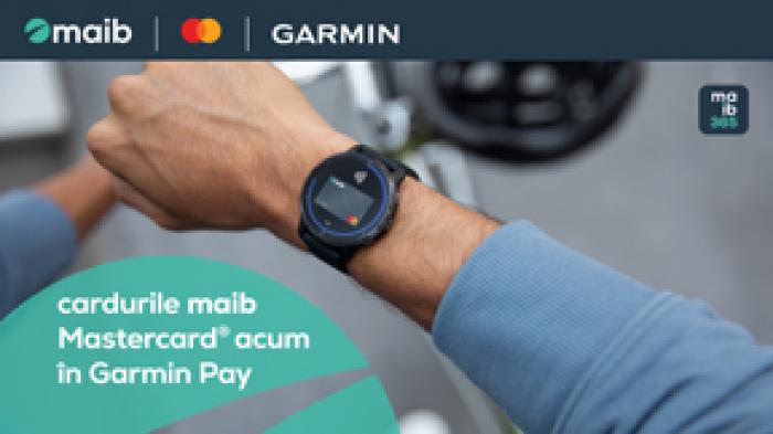 SOLUȚIA DE PLATĂ GARMIN PAY, DISPONIBILĂ PENTRU DEȚINĂTORII CARDURILOR MASTERCARD MAIB