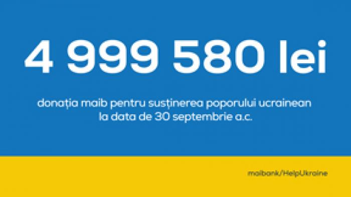 MAIB CONTINUĂ SĂ OFERE SUPORT REFUGIAȚILOR UCRAINENI: 524 363 LEI ESTE DONAȚIA DIN LUNA SEPTEMBRIE