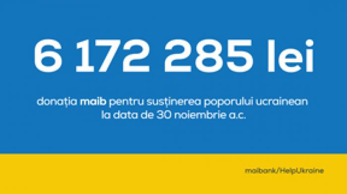 UN NOU AJUTOR PENTRU REFUGIAȚII UCRAINENI: DONAȚIA MAIB SUMATĂ ÎN LUNA NOIEMBRIE CONSTITUIE 6 172 285 LEI