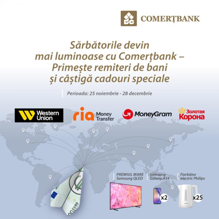 CAMPANIE PROMOȚIONALA: ,,SARBATORILE DEVIN MAI LUMINOASE CU COMERȚBANK - PRIMEȘTE REMITERI DE BANI ȘI CAȘTIGA CADOURI SPECIALE”