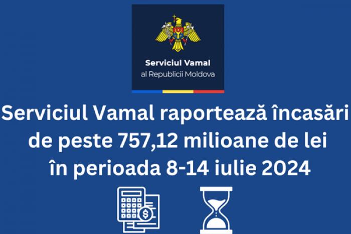 ÎN PERIOADA 8-14 IULIE, VENITURILE VAMALE LA BUGETUL DE STAT AU TOTALIZAT PESTE 757,12 MILIOANE. STÂNGA