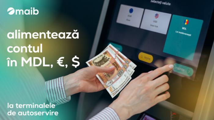 Alimentează contul și achită creditul maib la terminalele de autoservire cu 0% comision