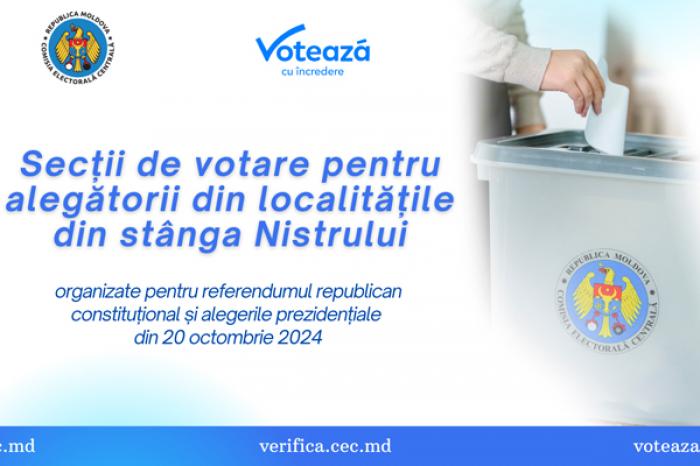 COMISIA ELECTORALĂ CENTRALĂ PROPUNE ASIGURAREA ACCESULUI LOCUITORILOR TRANSNISTRENI LA 30 DE SECȚII DE VOTARE DE PE MALUL DREPT AL RÂULUI NISTRU