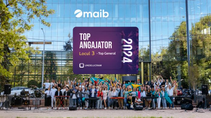 Angajator de top: maib s-a clasat în TOP 3 în cadrul „Topul angajatorilor 2024 din Republica Moldova”, conform platformei undelucram.md