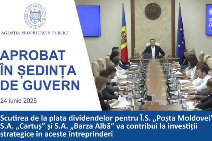ПРАВИТЕЛЬСТВО ОСВОБОДИЛО ПРЕДПРИЯТИЯ POȘTA MOLDOVEI, CARTUȘ И BARZA ALBĂ ОТ ВЫПЛАТЫ ДИВИДЕНДОВ