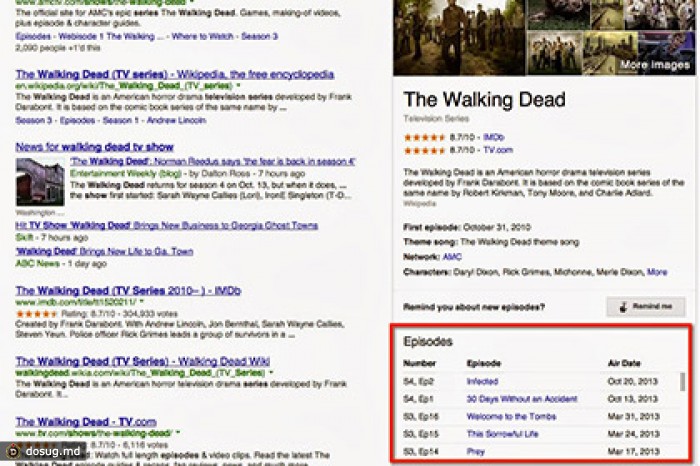 Google интегрировал в поиск информацию о сериалах и телешоу