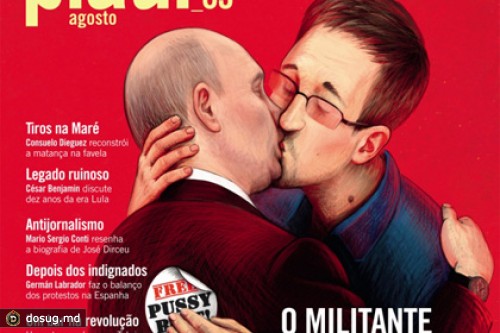 На обложке бразильского журнала изобразили поцелуй Сноудена с Путиным