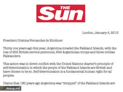 The Sun вступила в спор о Фолклендах в аргентинской газете