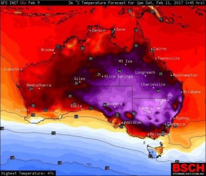 Жара сделала карты метеорологов Австралии фиолетовыми