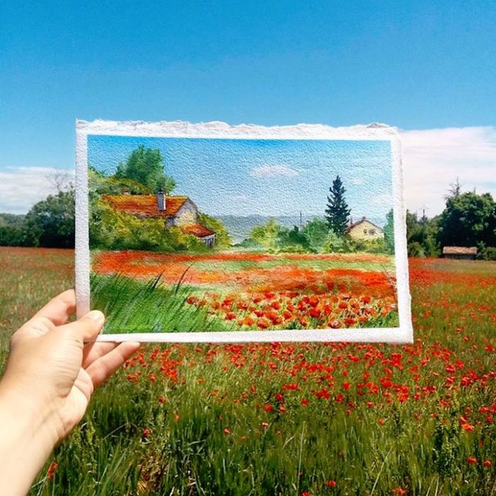 Акварель в реальном пейзаже