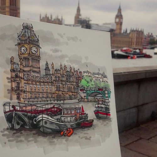 Путешествуя по Европе, художник рисует города, которые посещает