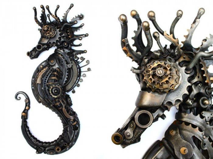 Удивительные скульптуры животных и фантастических существ из металлолома