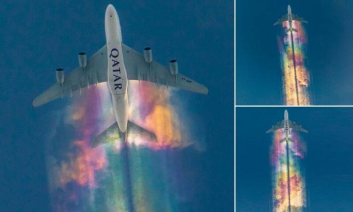Самолёт в небе над Германией создал удивительную радугу
