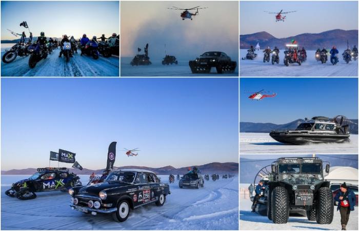 Байкальская миля: смельчаки на вертолетах, грузовиках и мотоциклах соревновались при температуре -40