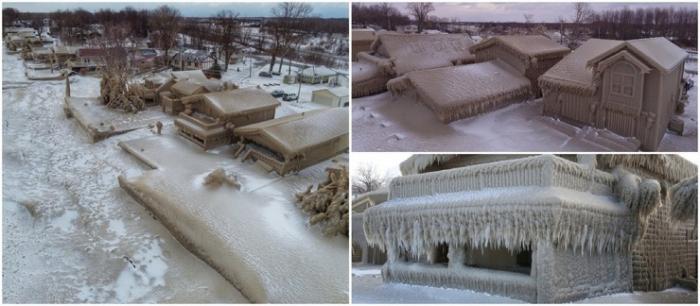 Сильный ветер и низкая температура в штате Нью-Йорк превратили дома в ледяные «иглу»