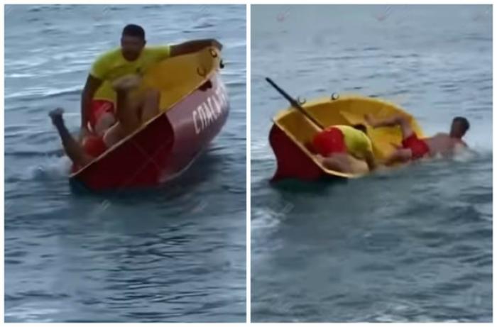 Неуклюжие пляжные спасатели в Сочи, укрощающие лодку, насмешили очевидцев