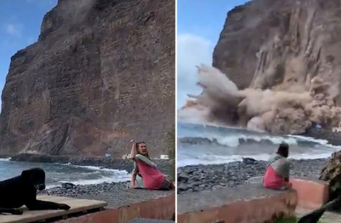Видео: скала обрушилась на туристический пляж